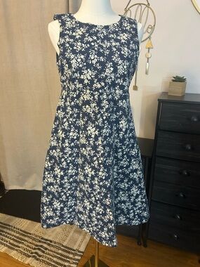 Women’s JoJo Maman Bebe Navy Blue Floral Sleeveless Fit and Flare Dress Size 6